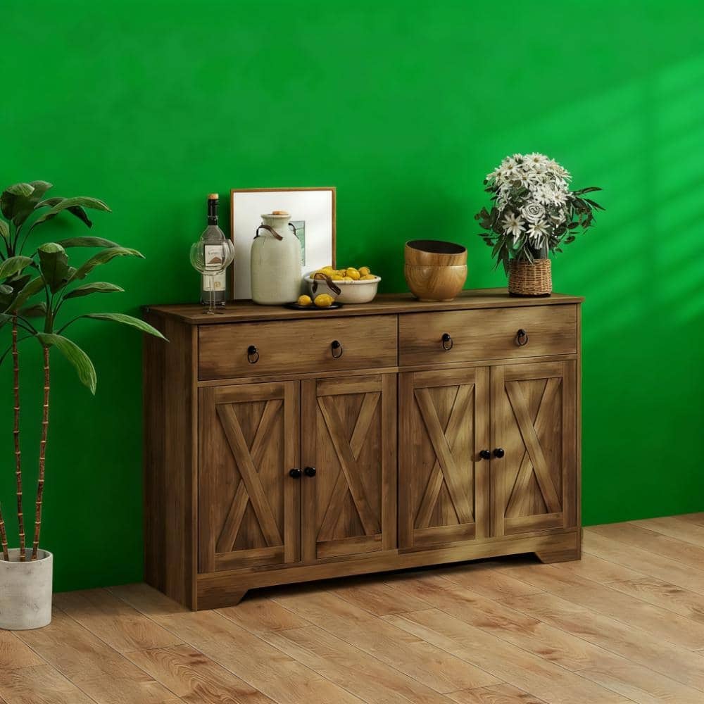 Kitchen Storage Sideboard with Barn Style Doors, Drawers, Adjustable Shelves