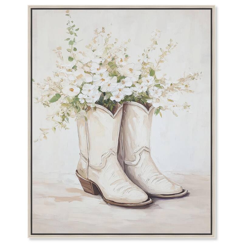 Prairie Bloom Boots Canvas by Art Remedy - Silver - 20" x 24"