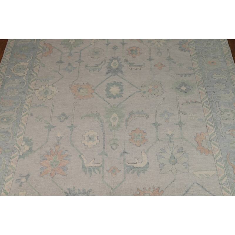 Gray Transitional Oushak Indian Area Rug Hand-Knotted Wool Carpet - 9'0"x 11'10"