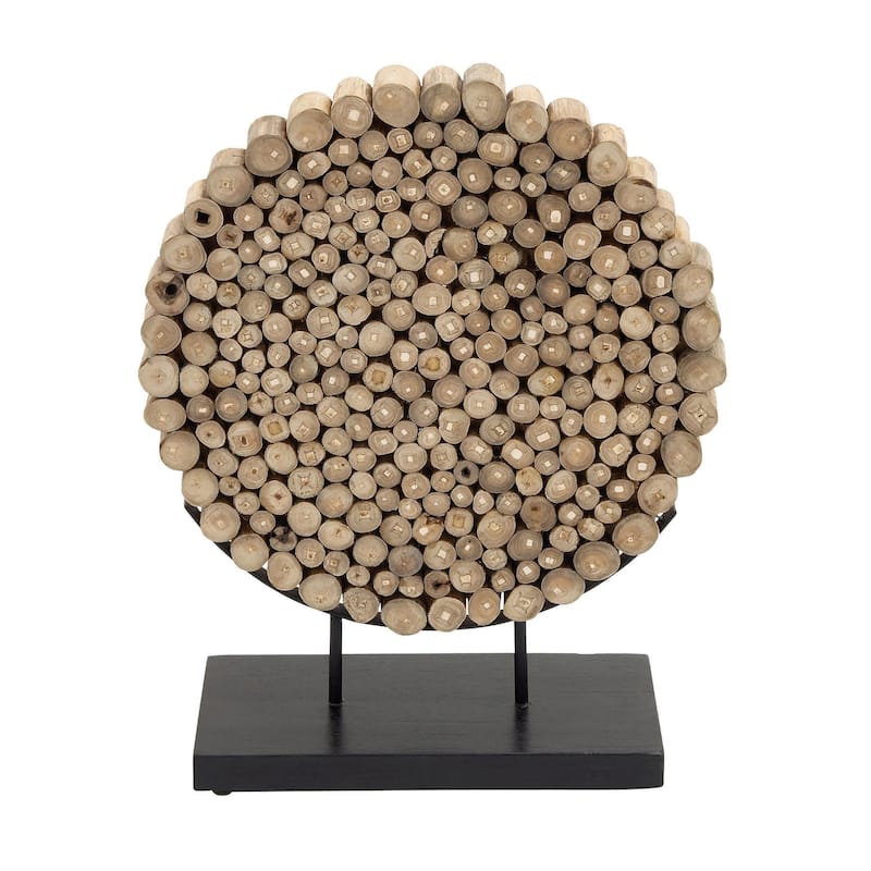 Teak Wood Abstract Handmade Decorative Sculpture with Black Stand - Brown - Roche River Decor - Brown