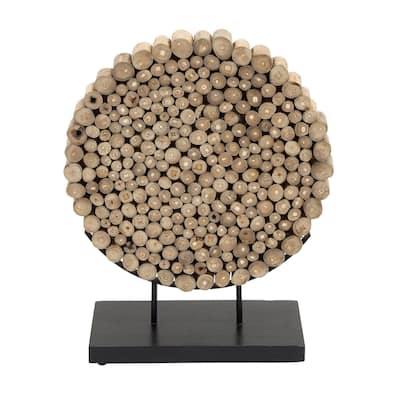 Teak Wood Abstract Handmade Decorative Sculpture with Black Stand - Brown - Roche River Decor