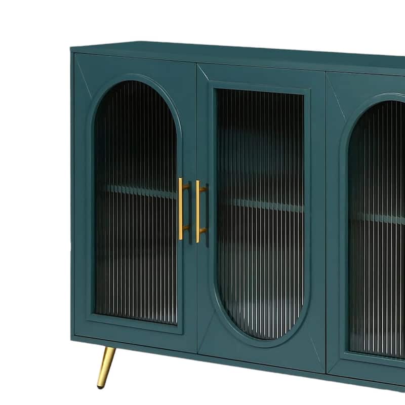 HomeRoots 60" Teal Blue Ribbed Texture Sideboard with Four Doors - 60' X '32.3' X '15.7