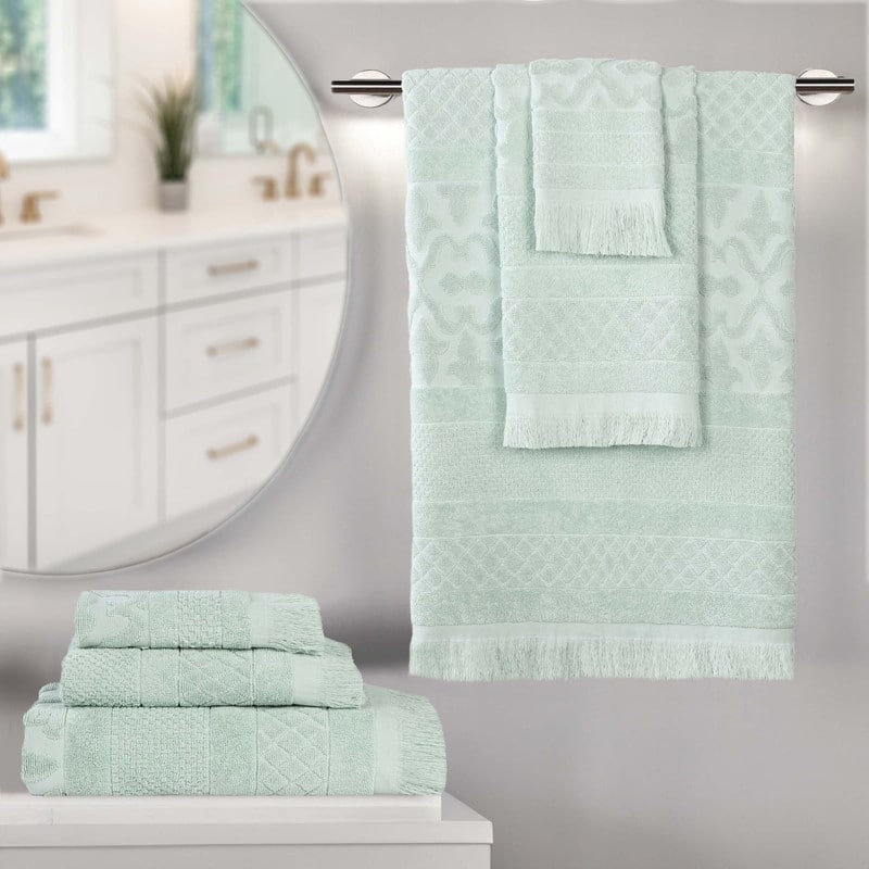 Superior Rolla Cotton Geometric Jacquard Plush Soft 6 Piece Towel Set