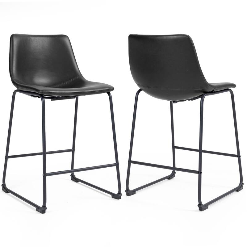 Set of 2 Adan Iron Frame Black Faux Leather Counter Stool