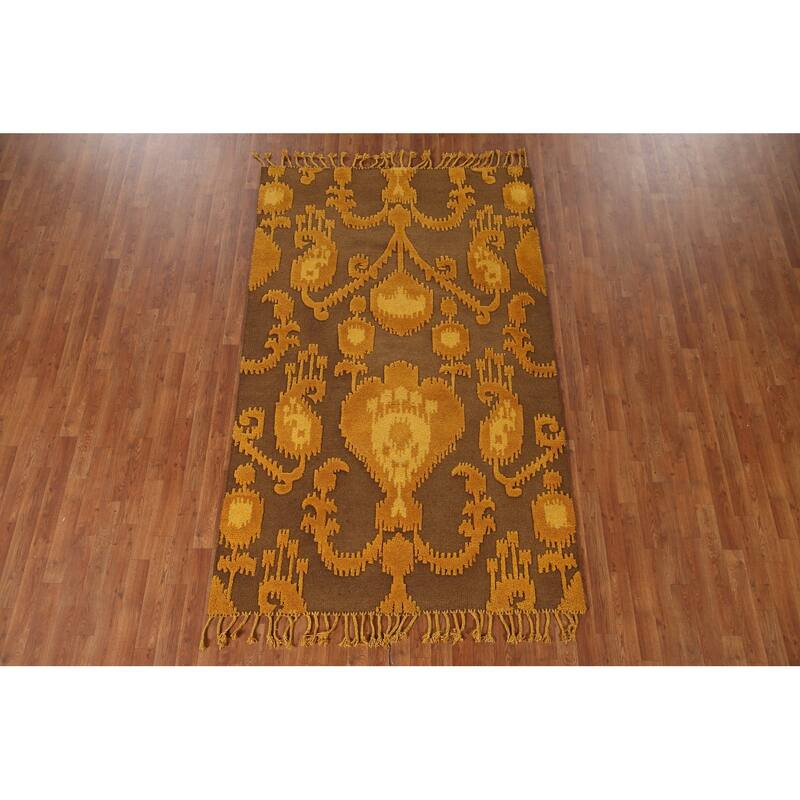 Gold Moroccan Indian Area Rug Hand-Knotted Wool Carpet - 5'0"x 8'0"