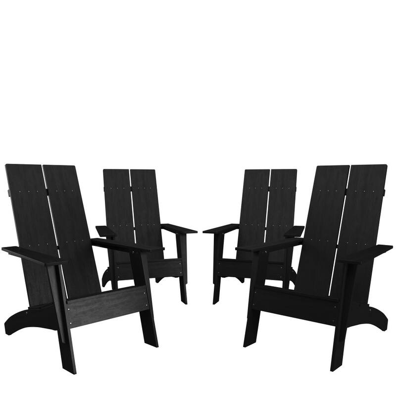Modern Dual Slat Back Adirondack Style Chairs, Set of 4