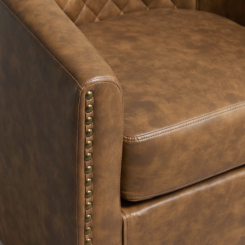 KINWELL 29" Wide Tufted PU Leather Swivel Barrel Chair (Set of 2)
