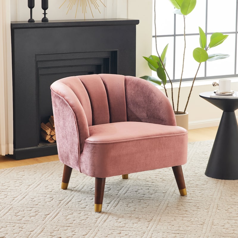 22'' Seat Wide Barrel Accent Chair with Wooden Legs 