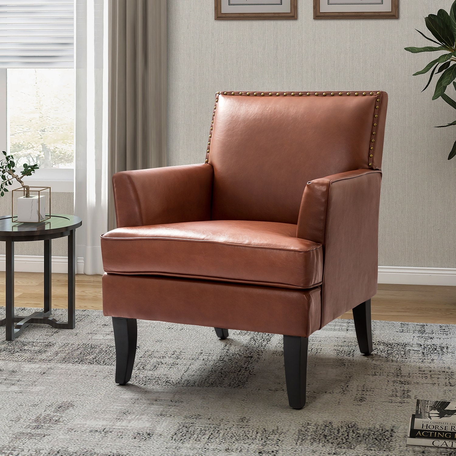 HULALA HOME Nileus Contemporary and Classic Polyester Accent Chair with Solid Wooden Legs