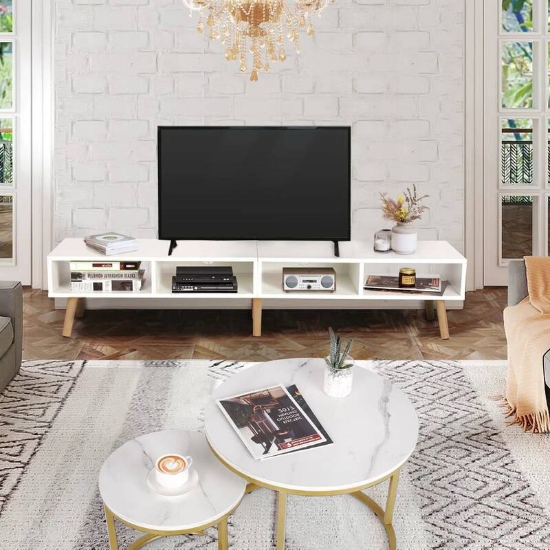 Mid Century Modern TV Stand for TVs up to 65 Inch Wood Media Console with Open Shelves and Cable Management