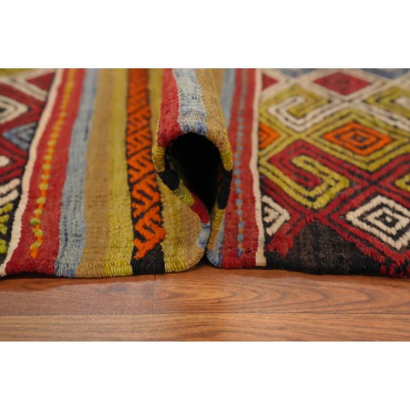 Hand Woven Oriental 100% Wool Carpet Southwestern Tribal Multi-Colored Kilim Area Rug - 10' 4'' X 6' 1''