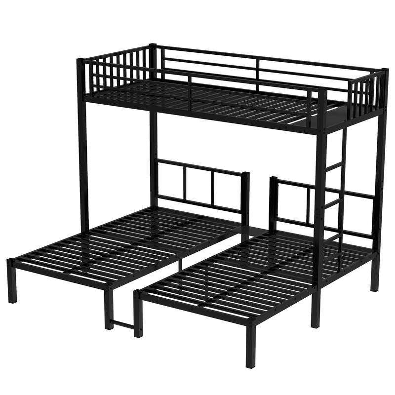 Twin Over Twin & Twin Bunk Beds for 3, Twin XL over Twin & Twin Bunk Bed Metal Triple Bunk Bed, Black