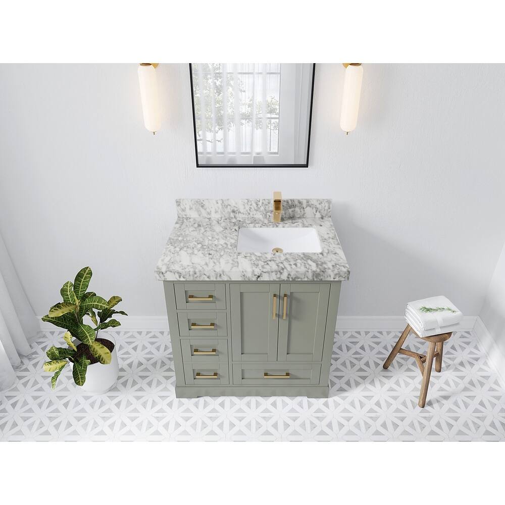 Willow Collections 36 x 22 Boston Right Offset Sink Bathroom Vanity with Quartz or Marble Countertop
