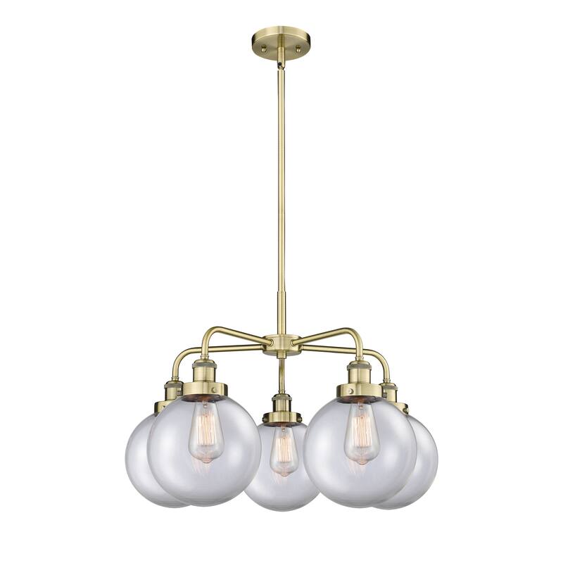 Innovations Lighting Beacon - 5 Light 26" Stem Hung Chandelier - Antique Brass/Clear