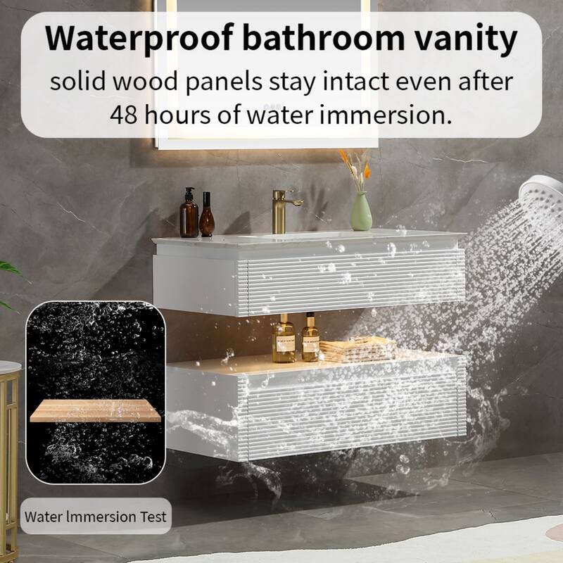 Modland 36''/48'' Floating Bathroom Vanity with ETL-Certified LED Lighting, Soft-Close Drawers & Waterproof, White