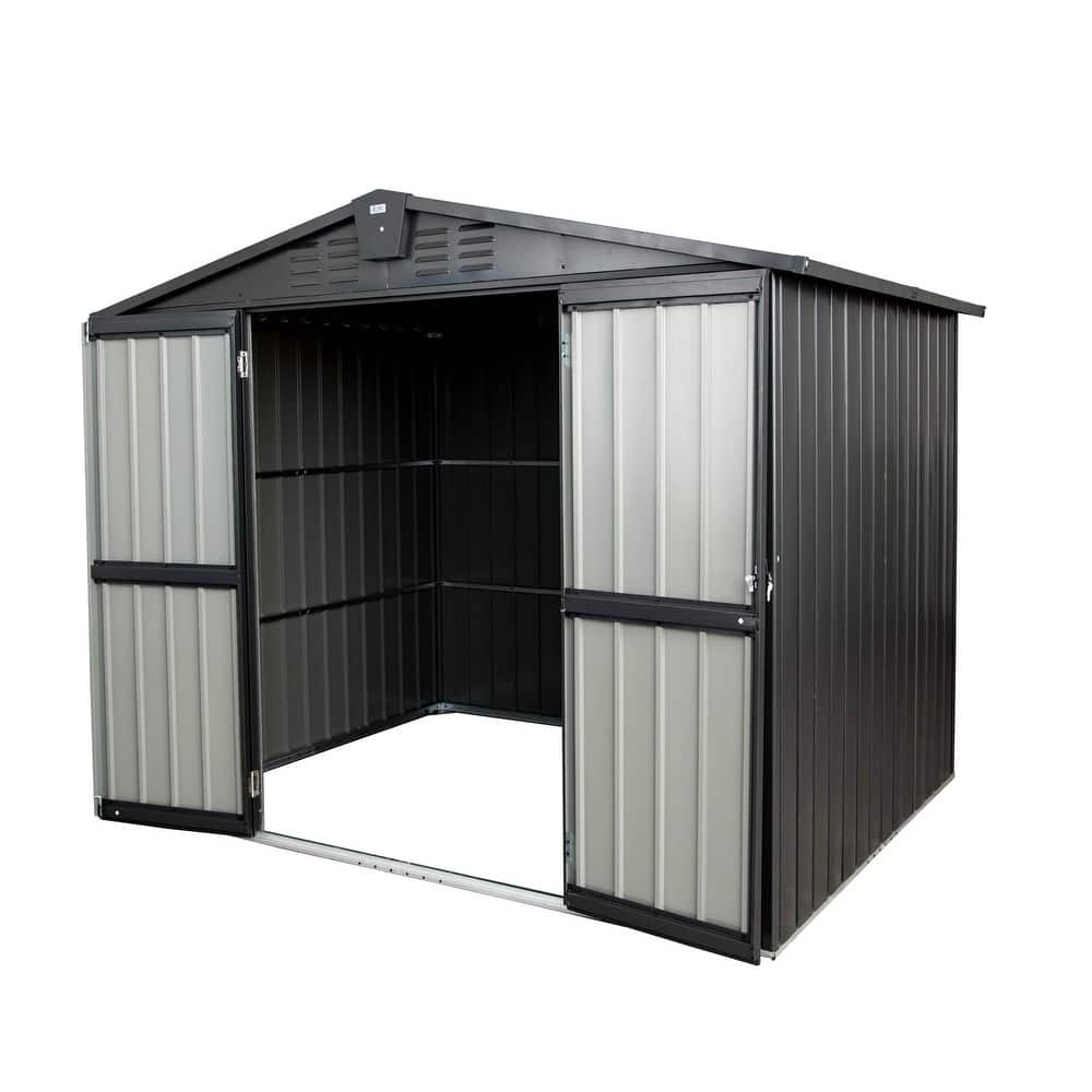 Outdoor Storage Shed 8.2'x 6.2',Metal Garden Shed for Bike,Trash Can,Galvanized Steel Cabinet with Lockable Door(8.2x6.2ft)