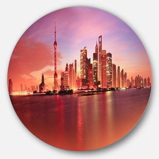 Designart 'Shanghai Skyline at Dawn Panorama' Cityscape Circle Wall Art ...
