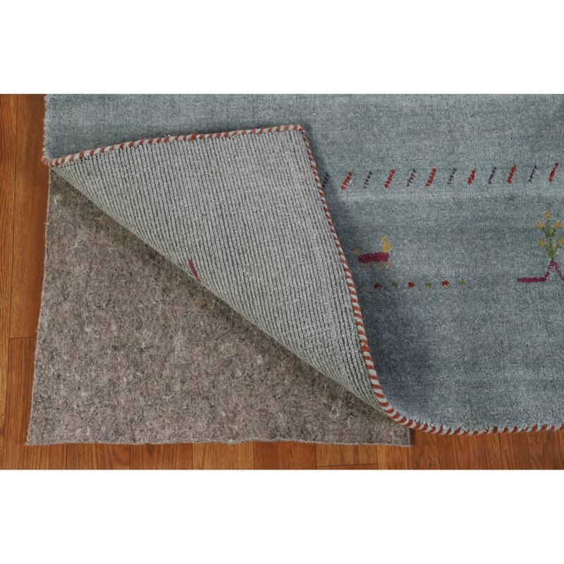Hand Knotted Oriental 100% Wool Carpet Tribal Animal Pictorial Navy Blue & Blues Gabbeh Area Rug - 9' 11'' X 8' 2''
