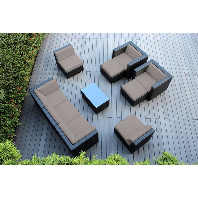 Ohana Black Wicker Outdoor 10-piece Conversation Set - No Assembly - Sunbrella Taupe