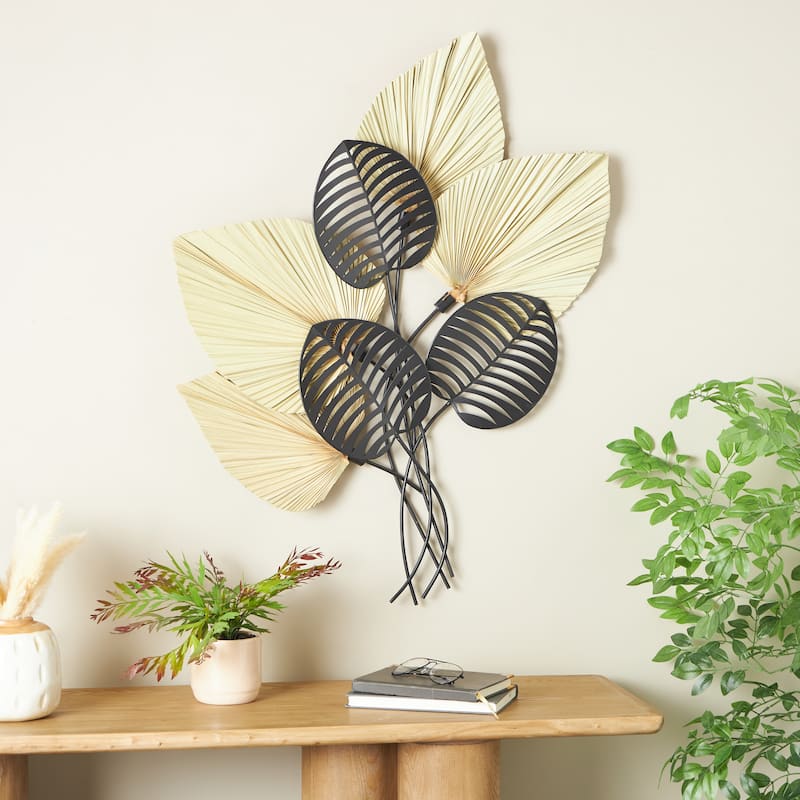 Metal Leaf Layered Home Wall Decor with Palm Leave Accents - Brown - Roche River Decor