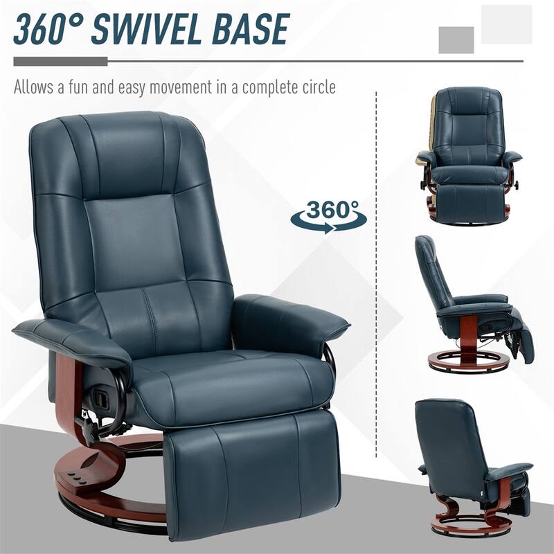Swivel Leather Manual Recliner with Armrest and Extendable Footrest