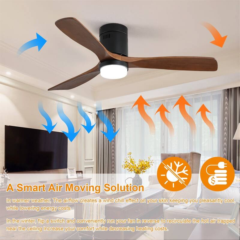 52" 3-Blades Low Profile Ceiling Fan with Remote,Reversible DC Motor