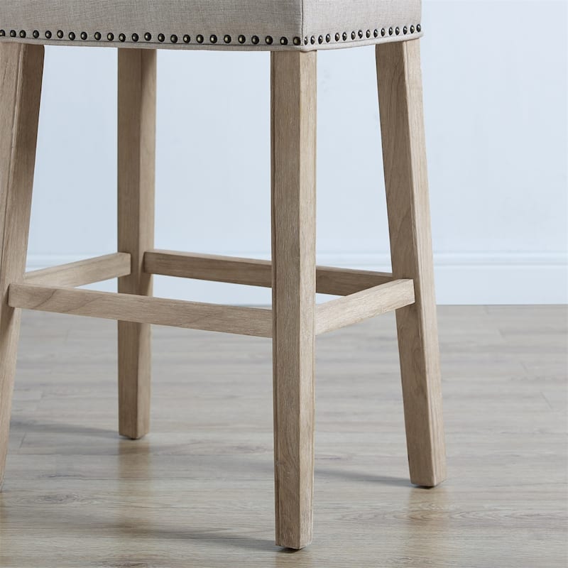 Upholstered Backless Saddle Seat Bar Stools 29" height Set of 2, Tan