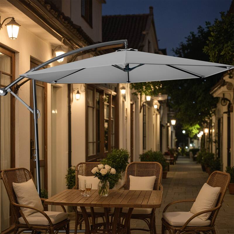 Patiowell 10ft Cantilever Patio Umbrella, Offset Hanging Outdoor Table Umbrella with Tilt Crank, 6 Sturdy Ribs and Cross Base