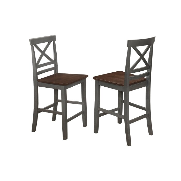 Antique Gray Wooden Counter Chair Set with Open X-Back Design