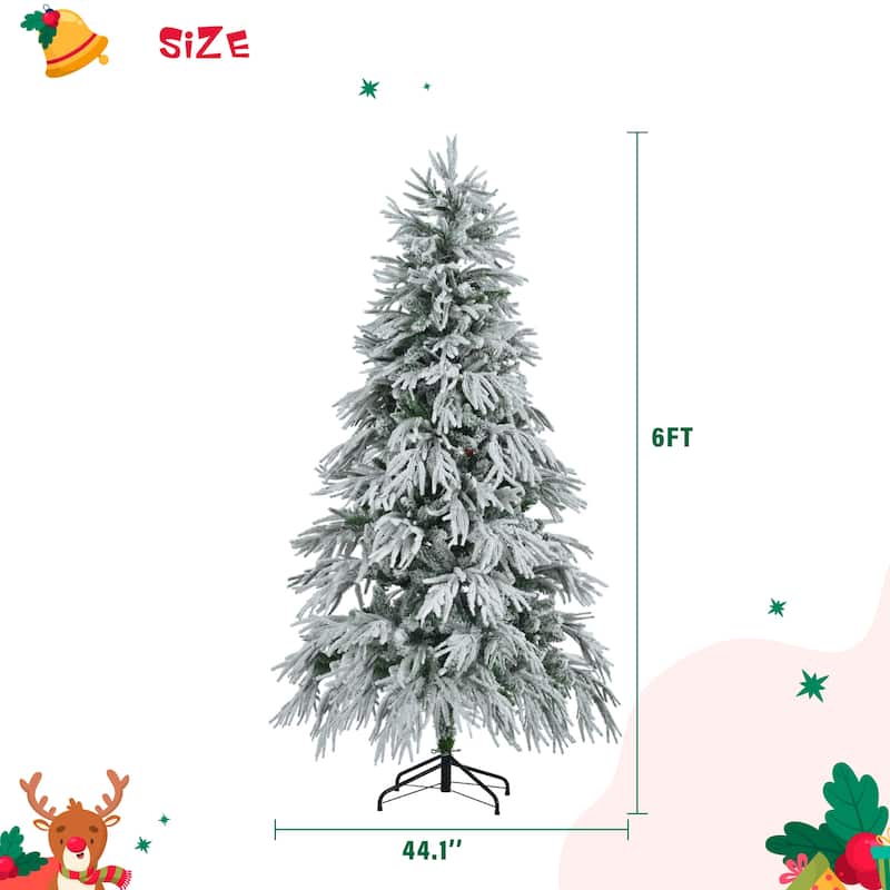 6FT Artificial Christmas Tree with Snow Flocking and Multi-Color LED Lights, 8 Flashing Modes for Holiday Office Home Decor