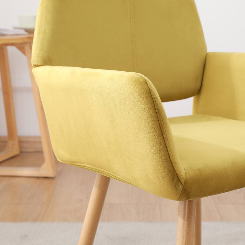 Upholstered Dining Chair with Metal Leg Velet Accent Chair (Yellow velet+Beech Wooden Printing Leg),KD backrest