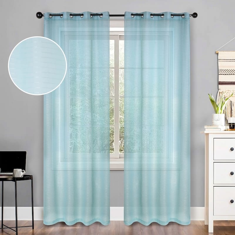 Superior Jackson Striped Machine Washable Sheer Curtains, Set of 2