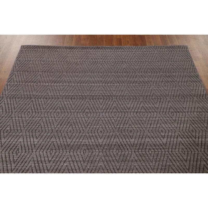 Brown Trellis Gabbeh Modern Area Rug Hand-knotted Wool Carpet - 5'5" x 7'7"