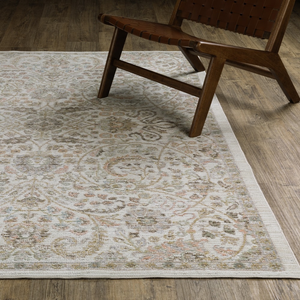 Cavett Textural Distressed Traditional Ivory/ Gold Area Rug