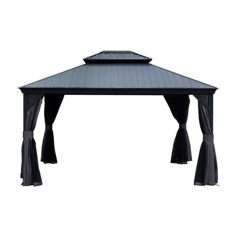 Domi 10x14FT Resin Hardtop Gazebo with Drainage Gutter, 2025 Upgraded Outdoor Metal Gazebo Canopy with Double Roof