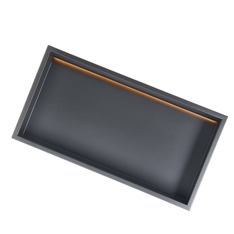 Black Stainless Steel Shower Niche with Waterproof Seamless Design and 3000K LED Light - 4 x 13 x 25 inches