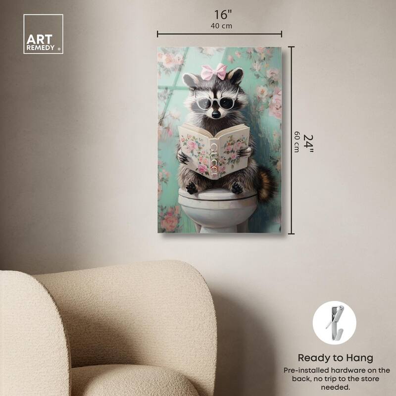 Petite Floral Toilet Raccoon Acrylic by Art Remedy, Ready to Hang