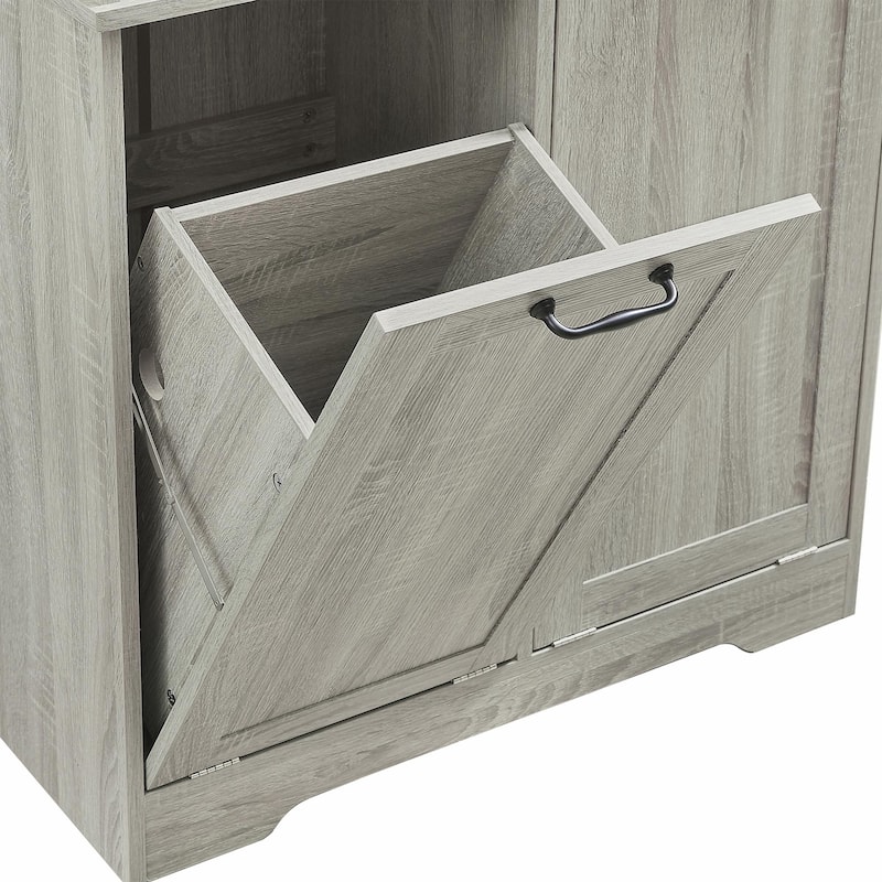 Bathroom Storage Cabinet with Doors and Drawers, Tilt-Out Laundry Hamper