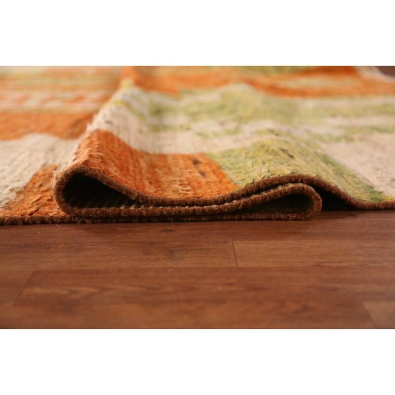 Orange Geometric Moroccan Oriental Large Rug Handmade Wool Carpet - 10'4" x 13'8"