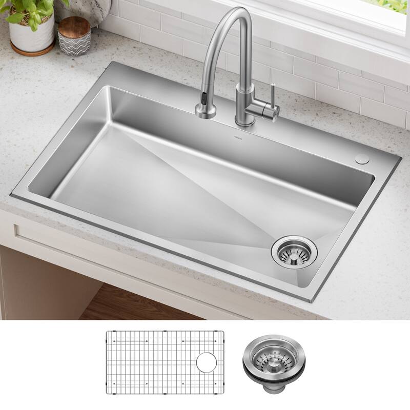 KRAUS Fairlane Drop In Top Mount 18 Gauge Stainless Steel Kitchen Sink