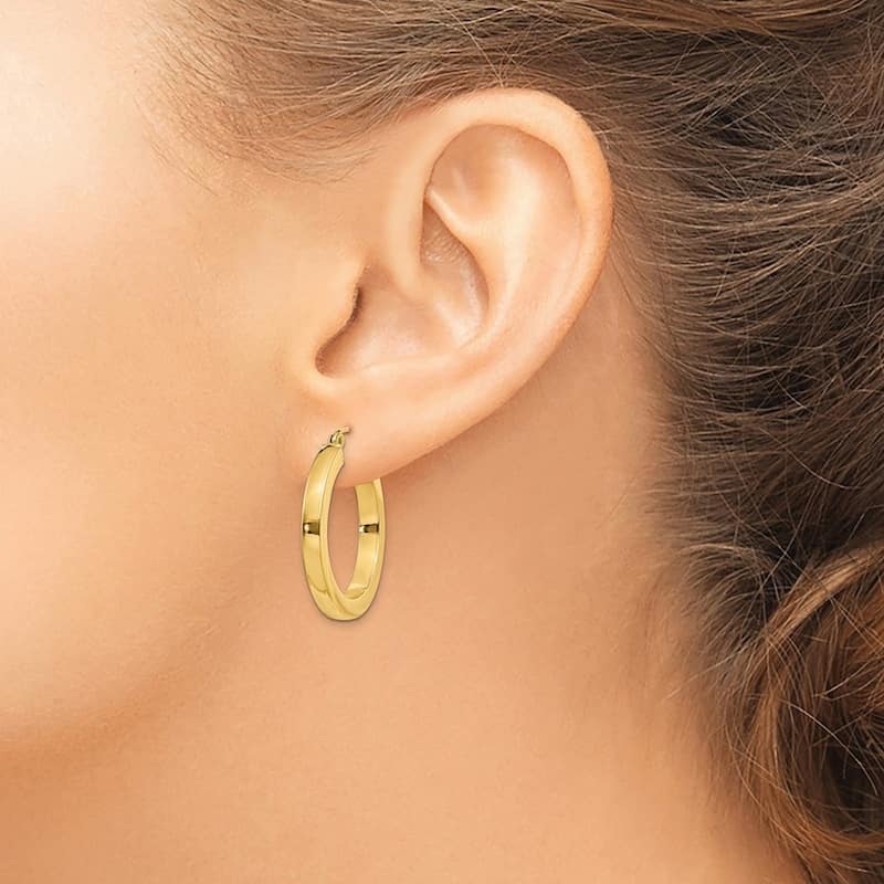 Curata 14k Yellow Gold 3x25mm Polished Square Hoop Earrings