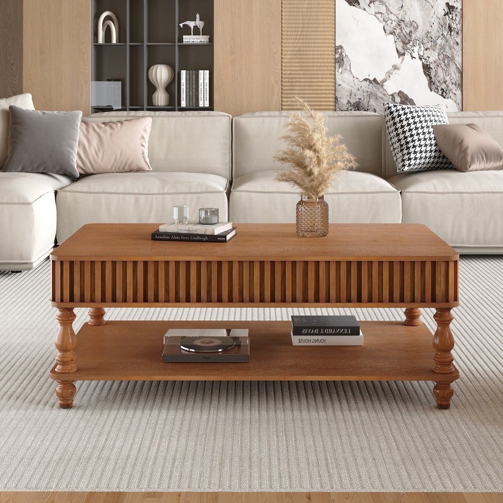 47.24 in Rectangular Fluted Lift-Top Coffee Table with Hidden Open Storage