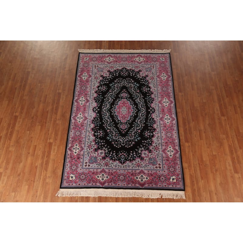 Black & Pink Tabriz Chinese Rug Hand-Knotted Wool Carpet - 6'0"x 9'0"