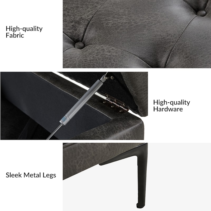 Geoffrev Transitional Lift Top Storage Button-Tufted Cocktail Ottoman by HULALA HOME