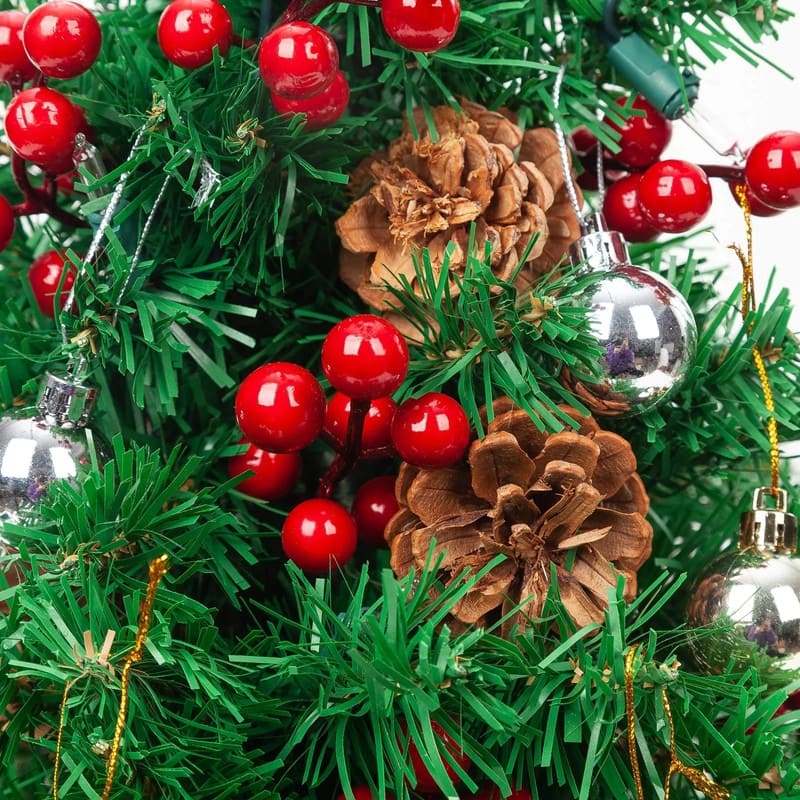 Joyfy 23 Inch Artificial Mini Xmas Pine Tree with LED String Lights and Ornaments