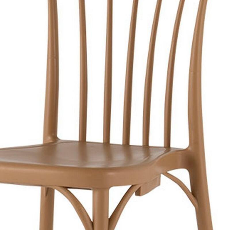 HomeRoots Set of Two Tan and Natural Heavy Duty Plastic Slat Back Dining Side Chairs