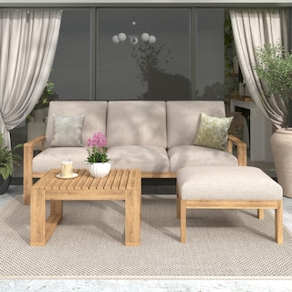 Christopher Knight Home - Ethan Outdoor 3-Piece Acacia Wood Sectional Sofa Set with Cushions