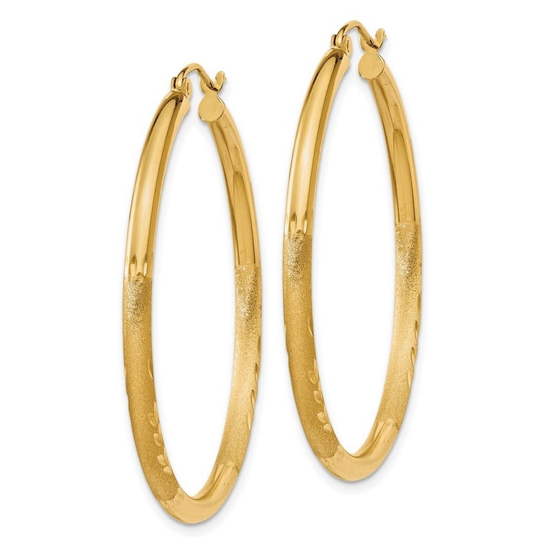 Curata 14k Yellow Gold Polished Satin and Sparkle Cut 2.5mm Round Hoop Earrings - 38x2.5mm Wide