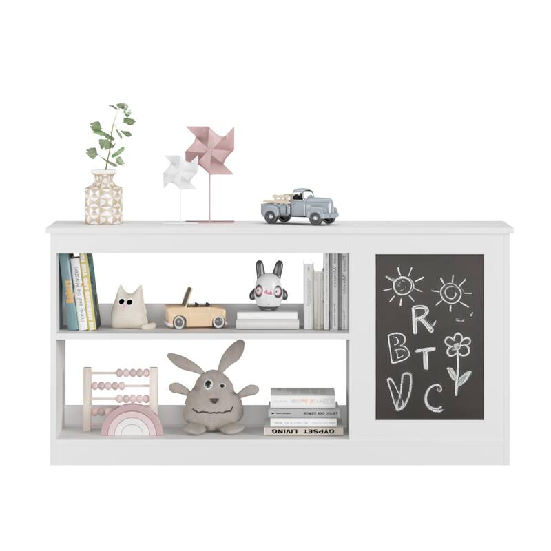 3-in-1 Kids Bookshelf and Toy Storage Cabinet with Chalkboard