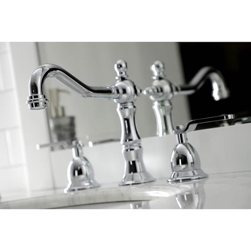 Whitaker Deck Mount Widespread Bathroom Faucet with Brass Pop-Up